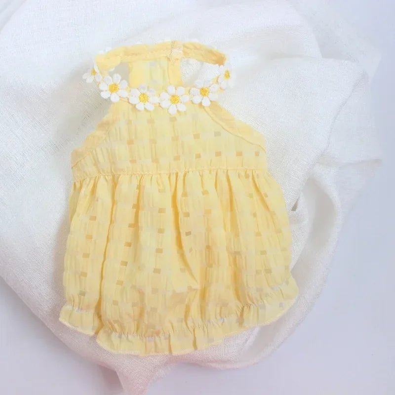 Breathable Pet Small Daisey Dress-thin Summer Dresses- Green/Yellow