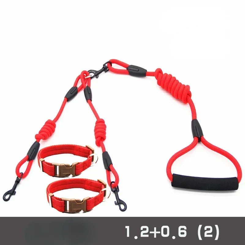 Double Leash Pet - 2 Ways Pet Nylon Dogs Lead -Double Twin Coupler Stuff Black