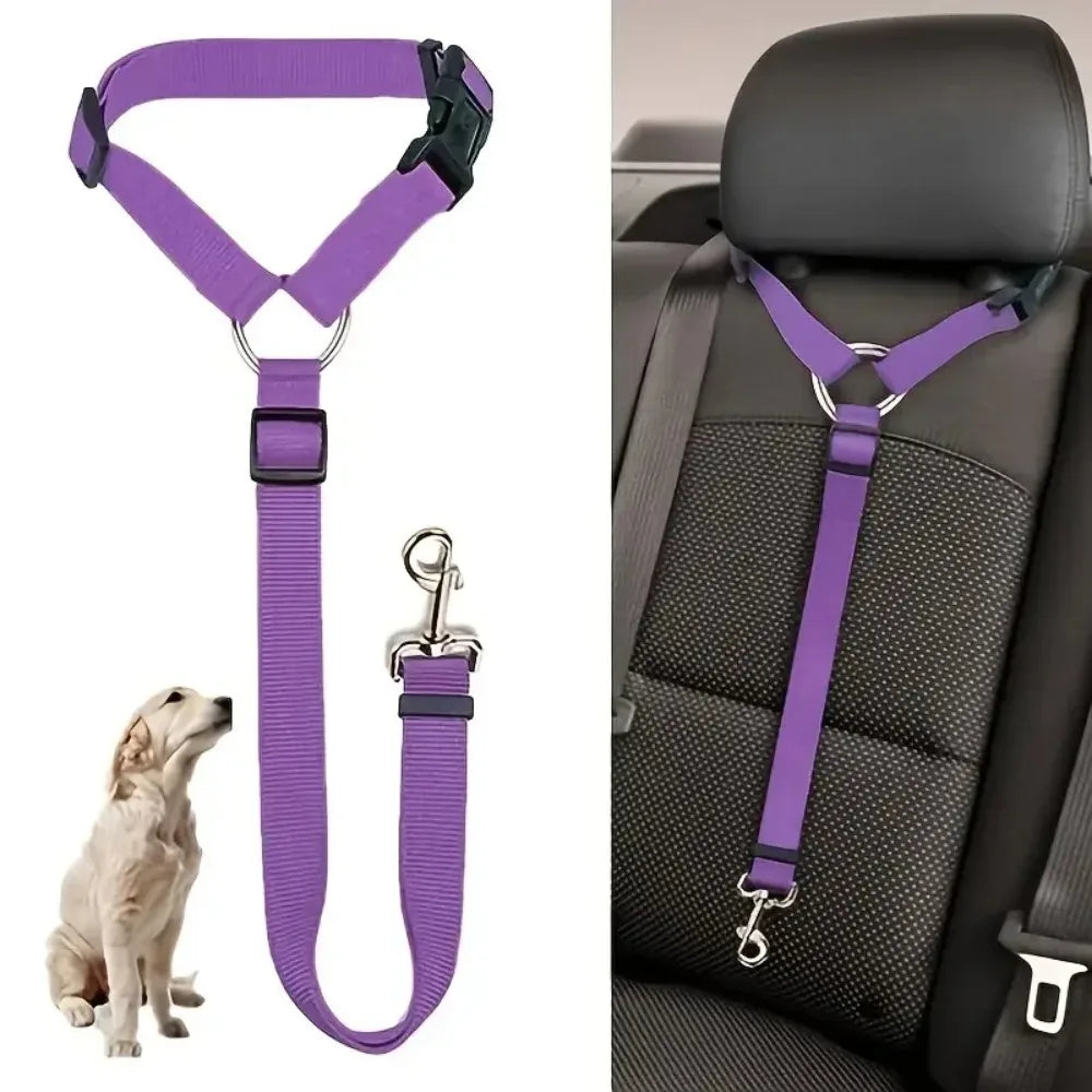 1pc Pet Seat Belt- Car Headrest Restraint- Adjustable Safety Rope- Car Seat Belt for Small Dogs-Collars/Leashes