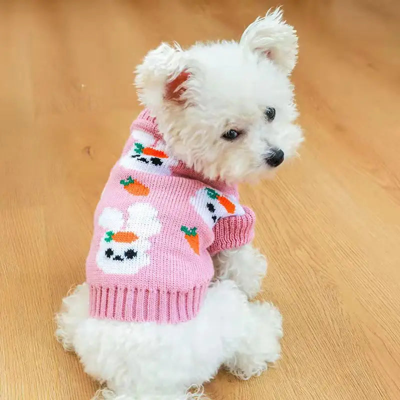 Cute Rabbit Sweater -Autumn Winter Dog Clothing- Warm Blue Sweater -Teddy Bichon Sweater For Small Dogs Pullover Cardigan