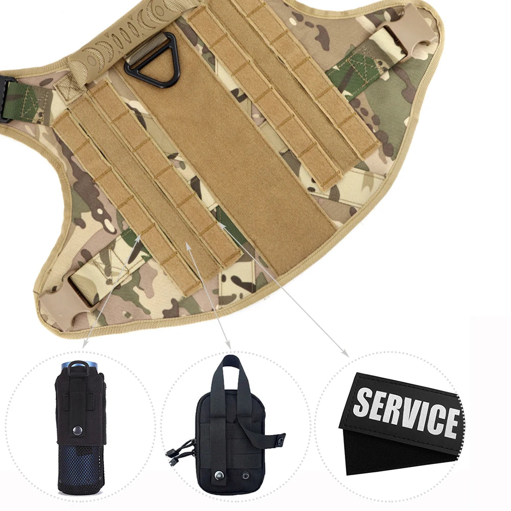 Military Dog Harness/ Collar/ Leash- Bags- Patches Set- Pet Malinois Training Vests-Sizes S to XL- Collars/Leashes