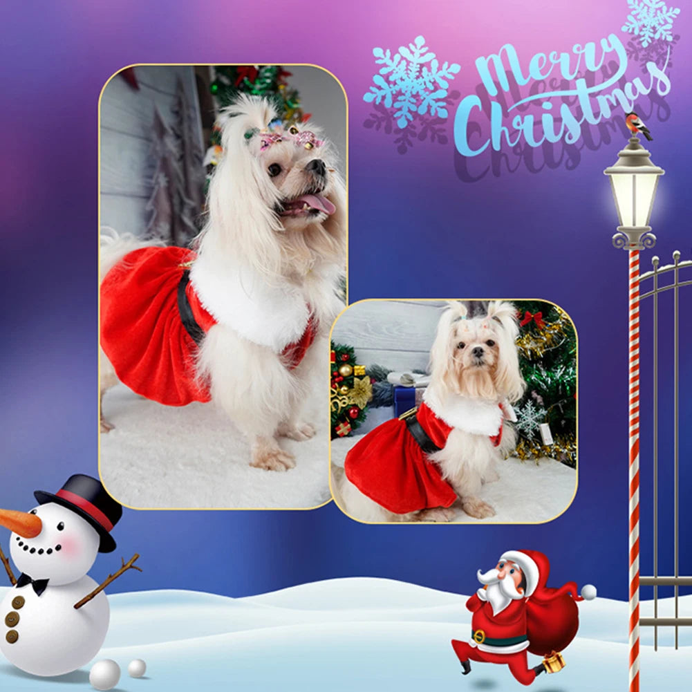 Christmas Dog Girls Winter Dresses- Comfortable Christmas Dog Dress -Soft Red & Green Skirt- Christmas Dress Up