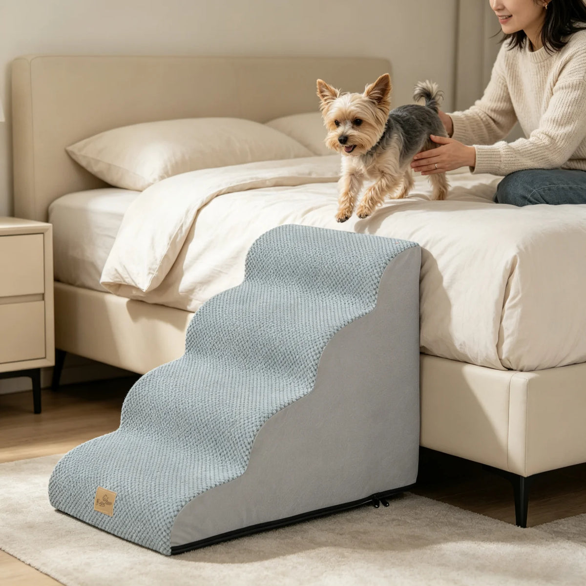 3/4/5 Steps Dog Stairs-Curved  Steps-Ramp with Removable Cover- for Sofa- Bed- Chair- High-Density Sponge Foam-Pet Stairs