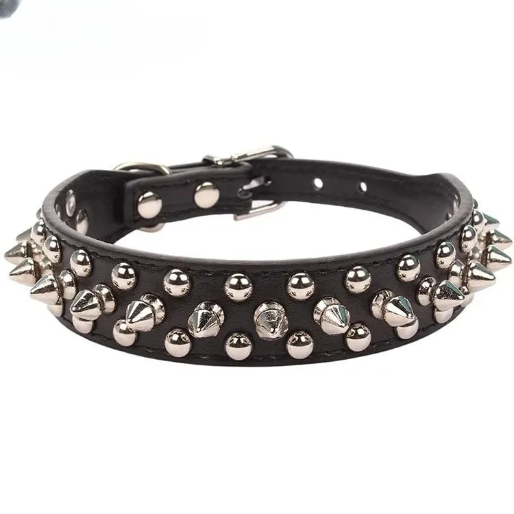 Adjustable Spiked Leather Dog Collar- PU Leather Punk Rivet Spiked Dog Collar for XXS to XL Dogs-Collars/Leashes