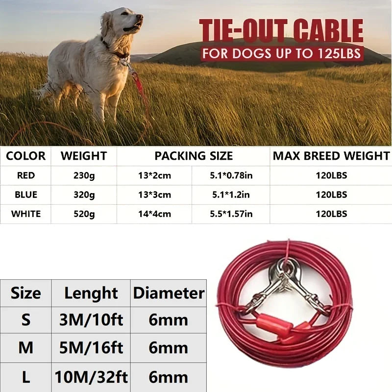 High Quality 5mm*3m Lengthen Steel Wire Dogs Chain Rope-Durable Double-end Dogs Leash- Cable Dual Heads Metal Hooks-Collars/Leashes