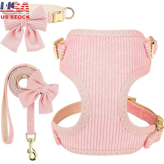 Cute Adjustable Dog Vest Harness Collar Leash Set- Soft Mesh Breathable Comfort Bowtie - size S