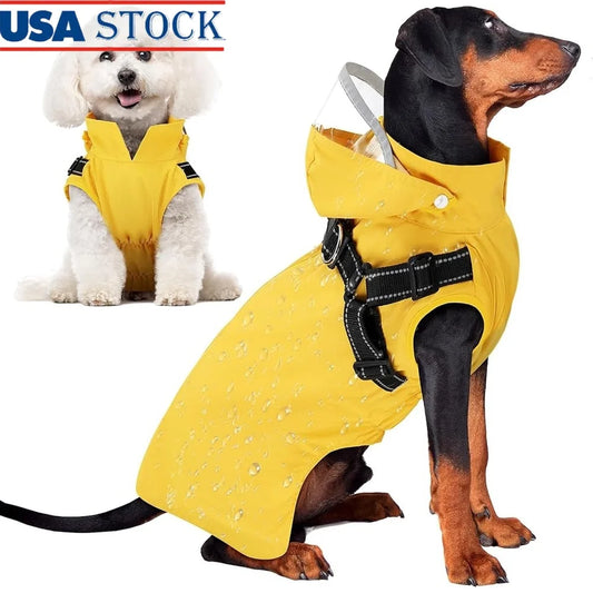 Waterproof Dog Raincoat with Harness Removable Hood Reflective Double Layer Jacket Small Medium Large Dogs Adventure Outdoor size S
