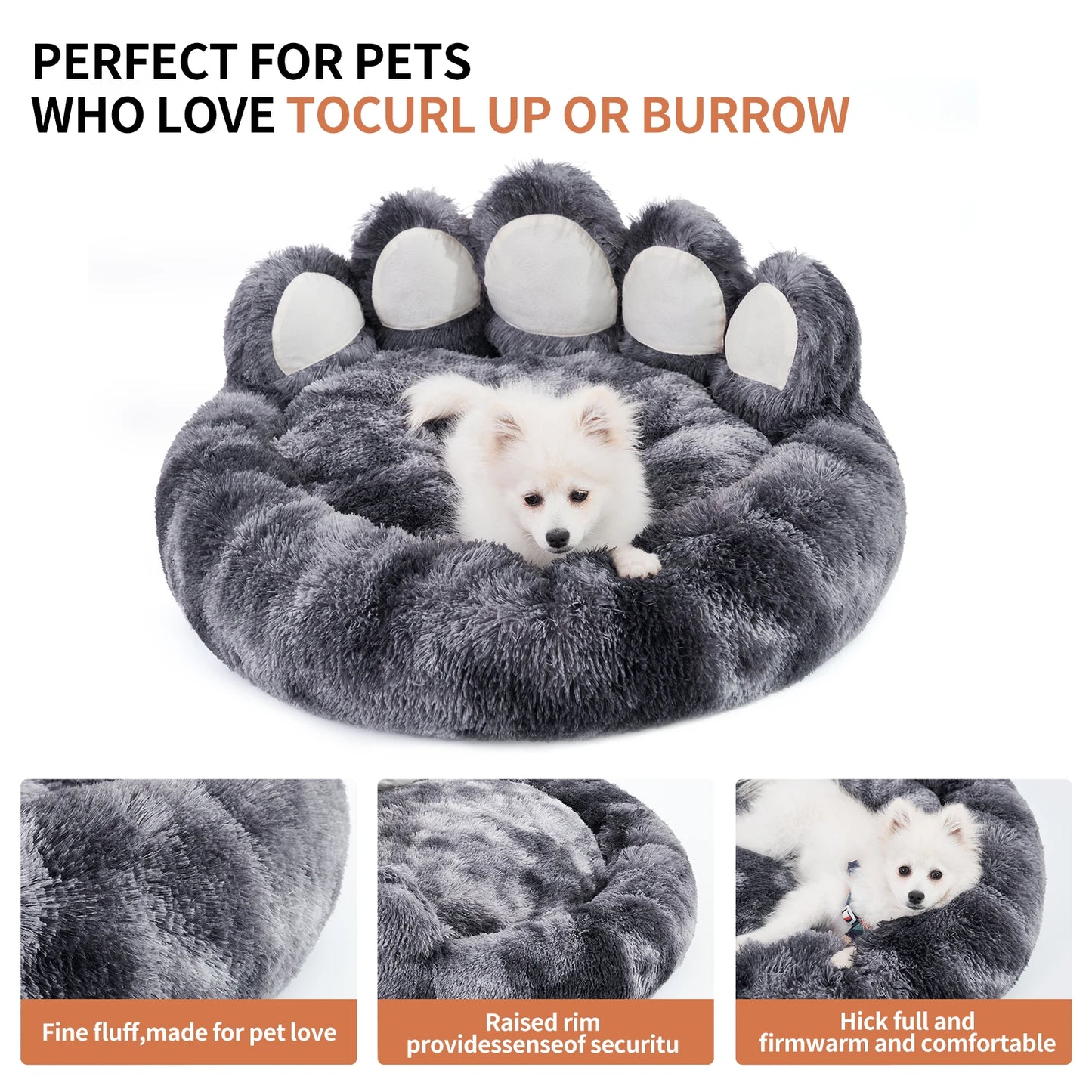 Cozy Comfy Pet Dog Bed- Paw Shape Warm Dog Bed- Fluffy Dog Bed- Deep Sleeping Warm Thickened