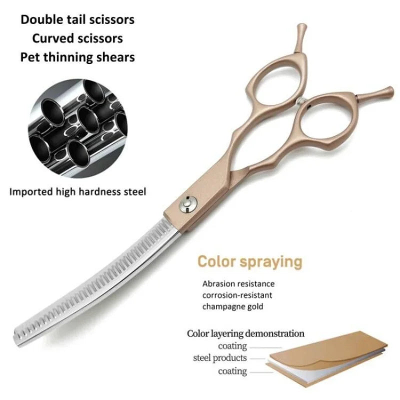 7inch Curved Thinning Shears- Stainless Steel Dog Grooming Curved Scissors-Light Weight- Special Designed- Pet Grooming