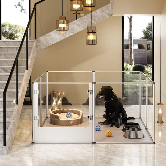 Acrylic Dog Playpen Fence -Pet Clear Exercise Play Pen -Whelping Box with Waterproof Fertility Pad