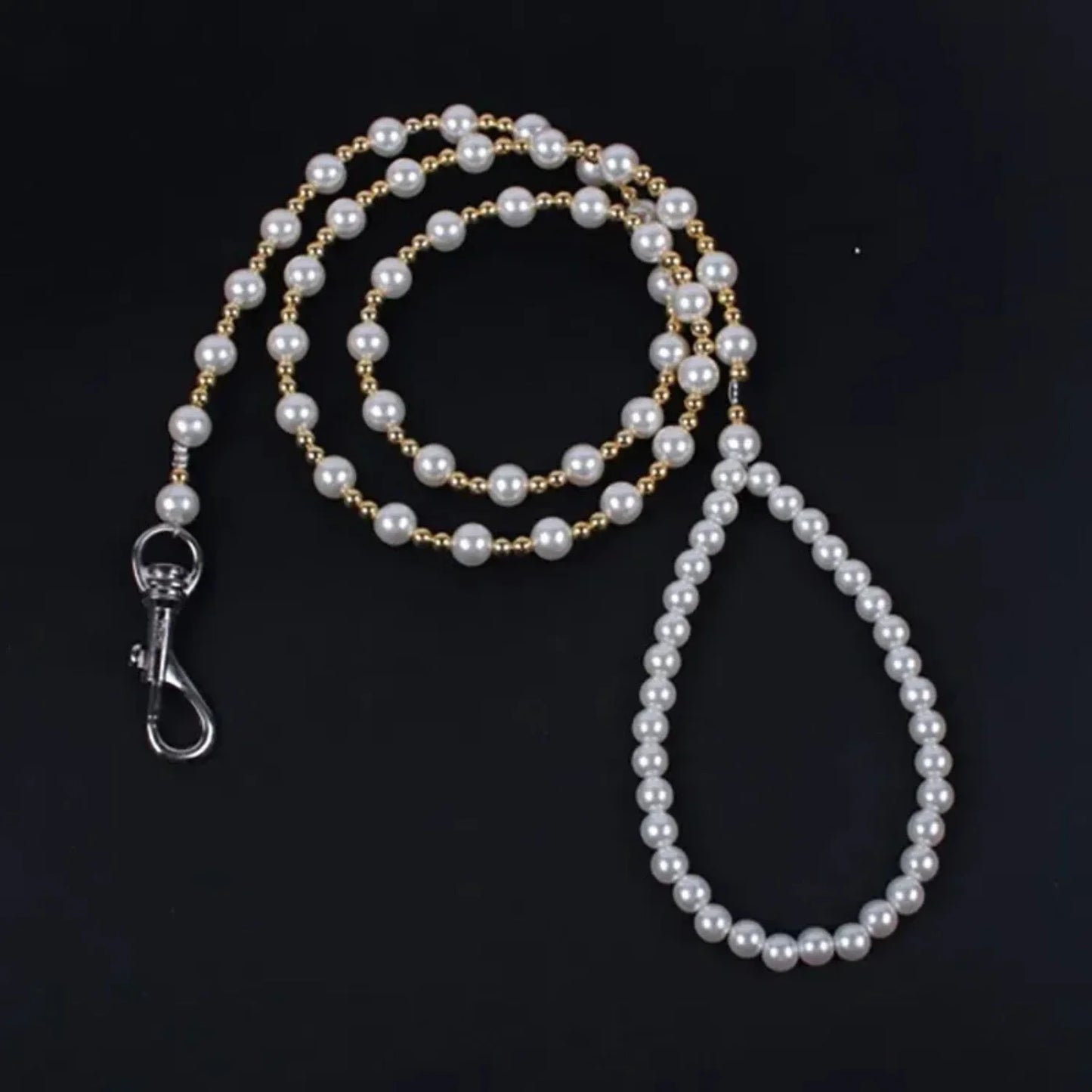 Luxury Elegant Pearls Beads Dog Harness Leash - 8-Wire Rope Chain - Small Dogs