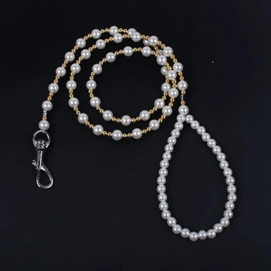 Luxury Elegant Pearls Beads Dog Harness Leash - 8-Wire Rope Chain - Small Dogs