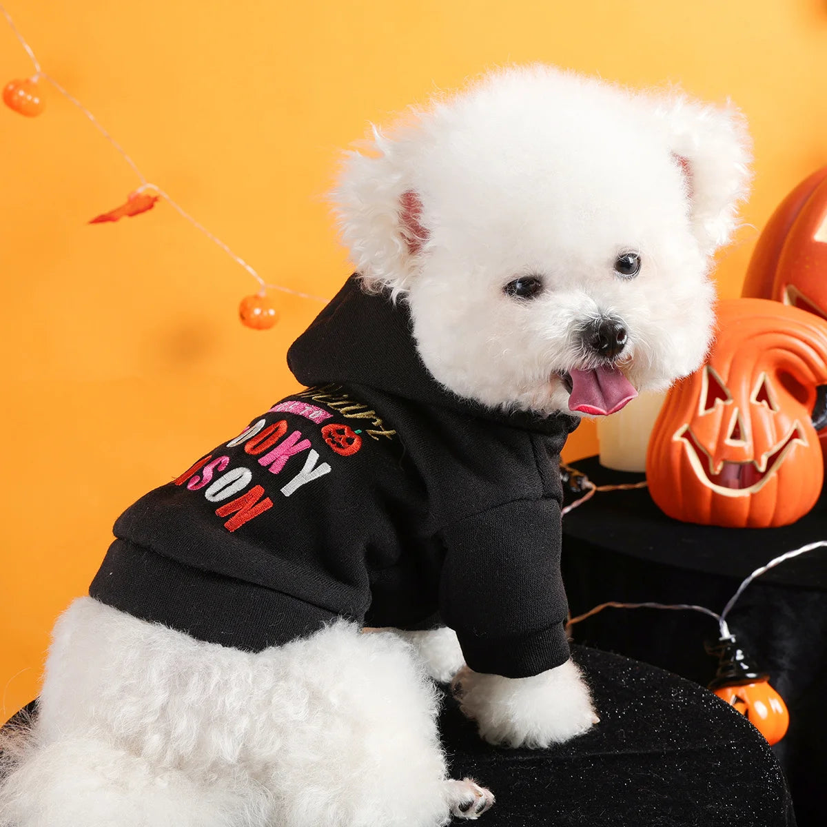 Thriller Season Halloween Sweater Pet Clothes Dog - English Embroidery- Traction Hoodie- Open Button Jacket-sizes XS-XL