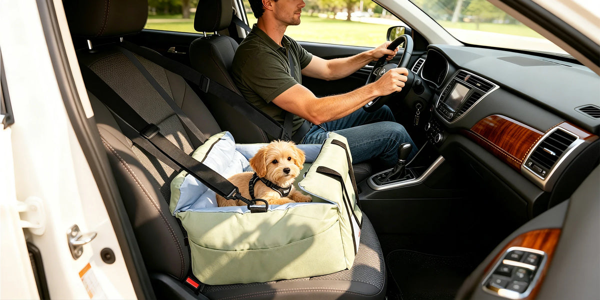 Portable Dog Car Seat-Booster Seat-Travel Carrier- Bed with Safety Belt- Storage Pocket- Removable/Washable Cover-Beds & Blankets
