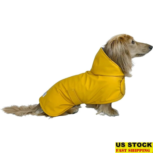 Dachshund Raincoat Long Dog Waterproof Jacket Adjustable Chest Belly Harness Access Windproof Weather Resistant Small Dogs