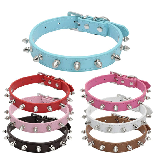 1pc Cool Dog Collar- Leather Spiked Studded Collars-  Small Medium Colorful Pets Necklace