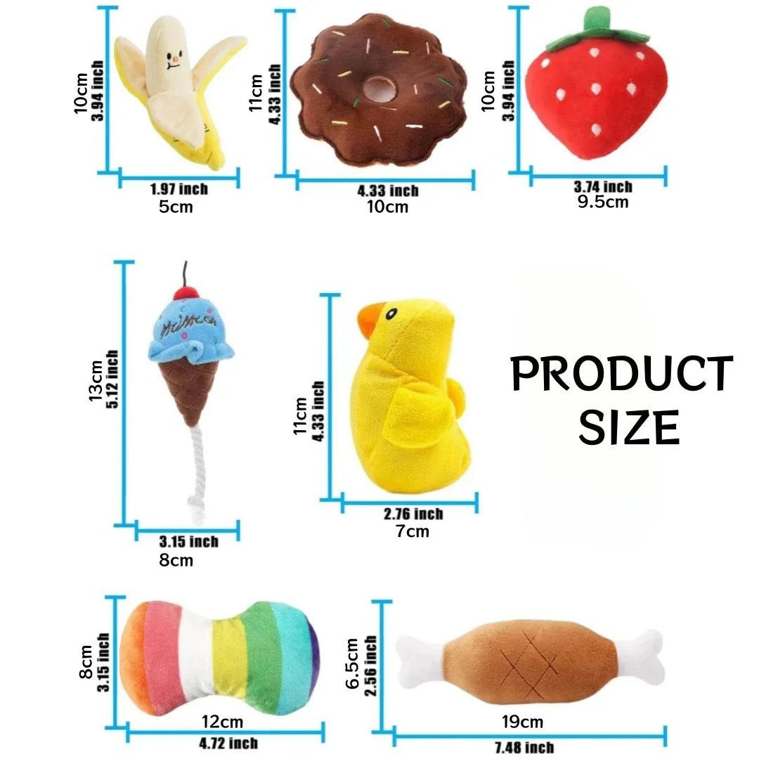 7pcs Set of Puppy Sound Toys-Plush- Chew Fruit Snacks/Vegetable Puppy Toys-Dog Toys