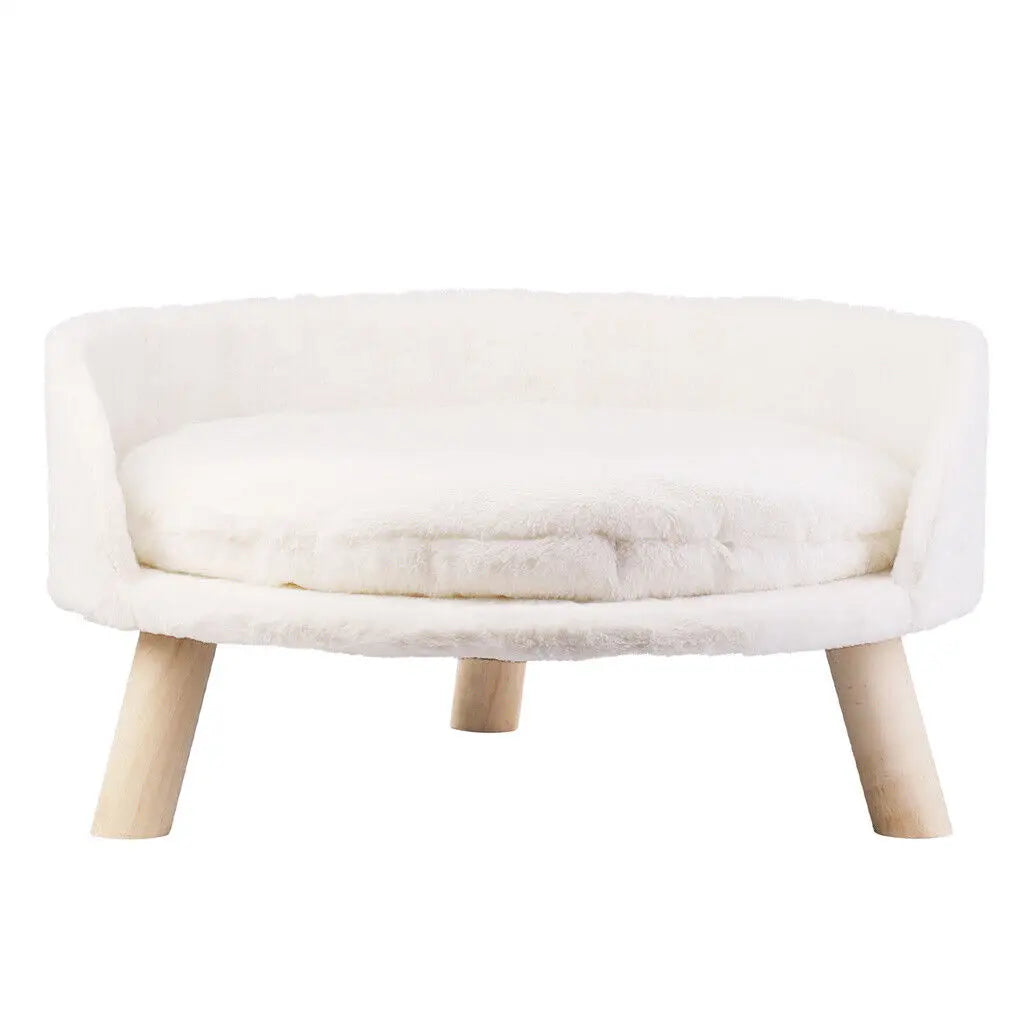 Luxury Soft Bed Plush Fabric Pet Nesting Chair Bed- Washable Couch- Wood Legs with Cushion Pad  for Small Pets-Size S/L-Beds& Blankets