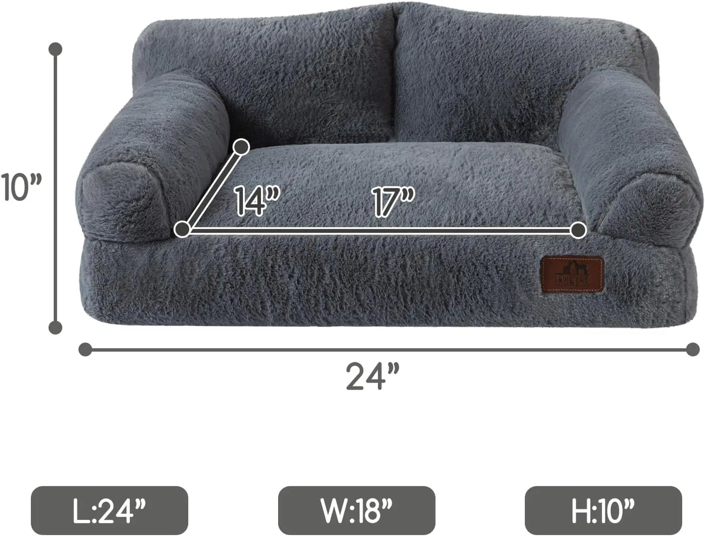 Fluffy Plush Pet Couch Bed- Soft Calming Sofa for Medium/Small Pets- Gray-Bed & Blankets