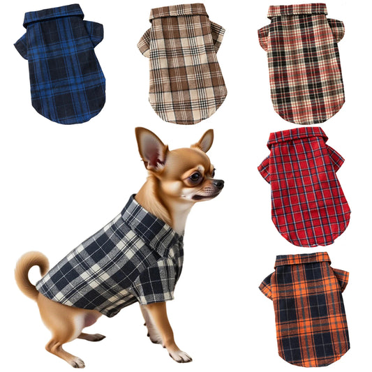 Plaid Pet Polo Shirt - Soft All-Season Holiday Outfit for Small Dogs-8 Colors-Costumes/Apparel