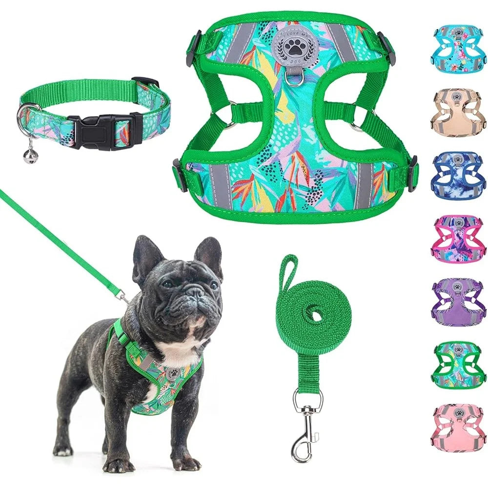 No Pull Dog Harness Collar Leash Set Step In Adjustable Mesh Reflective Soft Small Medium Large Breeds