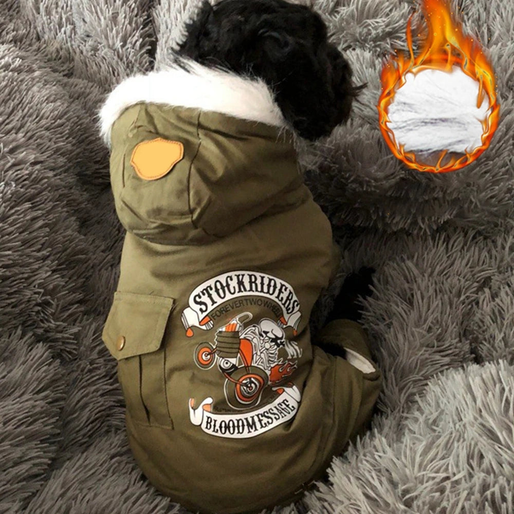 Dog  Thickness Hooded Driver Style Four Legs Cotton Winter Coat- Windproof Dog Jumpsuit- Warm Small Puppy Dogs Clothing