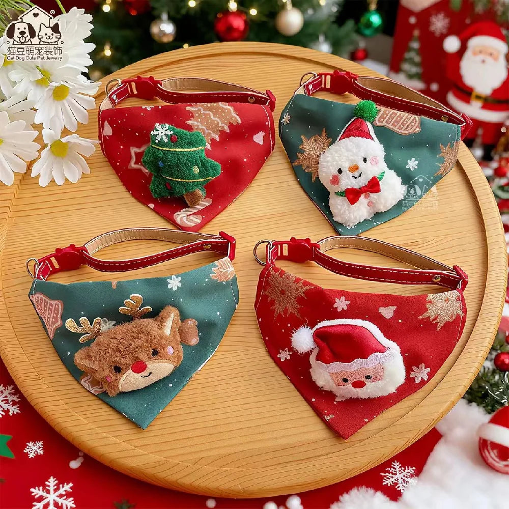 25 Christmas Dog Triangle Scarfs- Adjustable Collars -Pet Dress Up Accessories Santa Claus