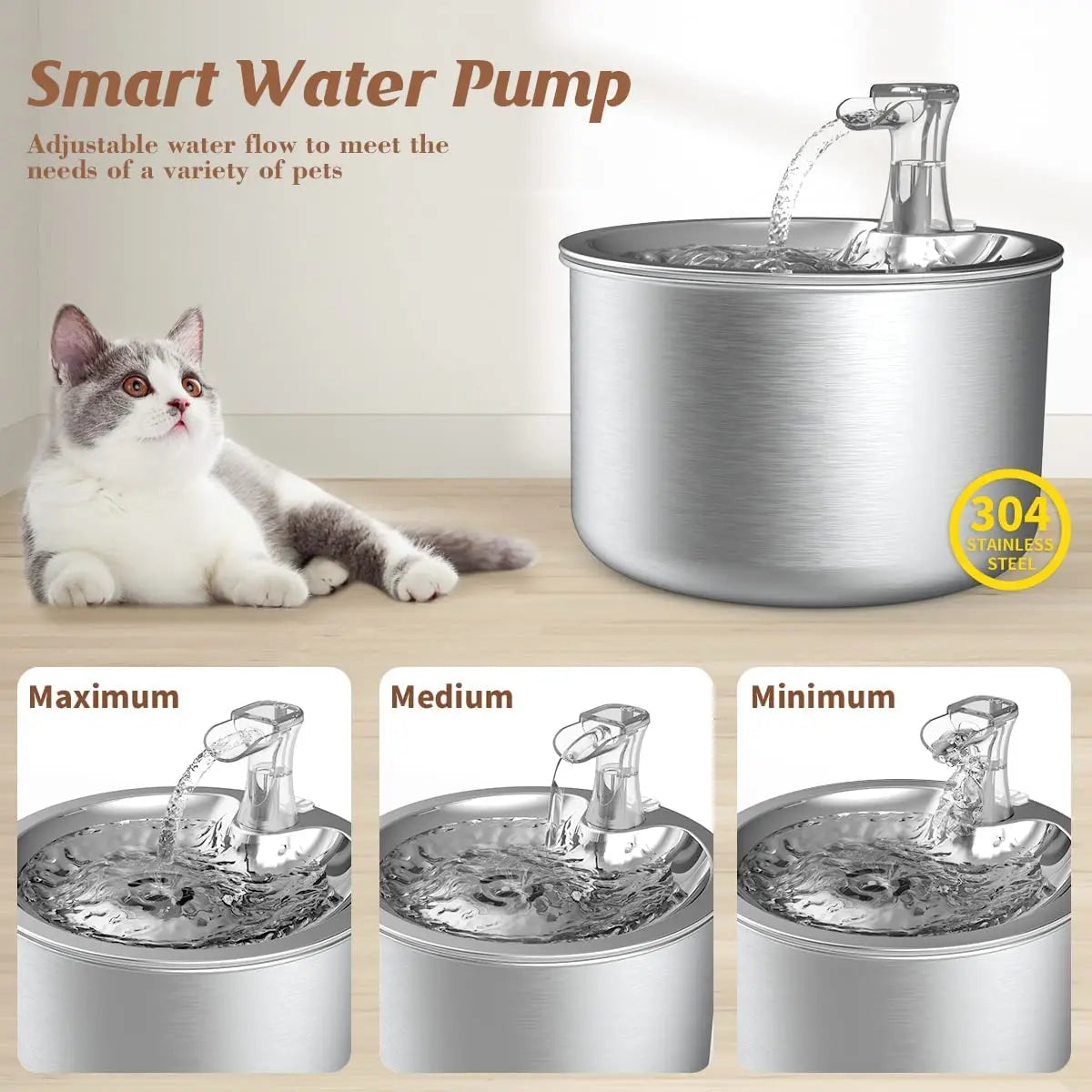2L Stainless Steel Pet Automatic Water Dispenser -Fountain with Optional Sensor and Heater