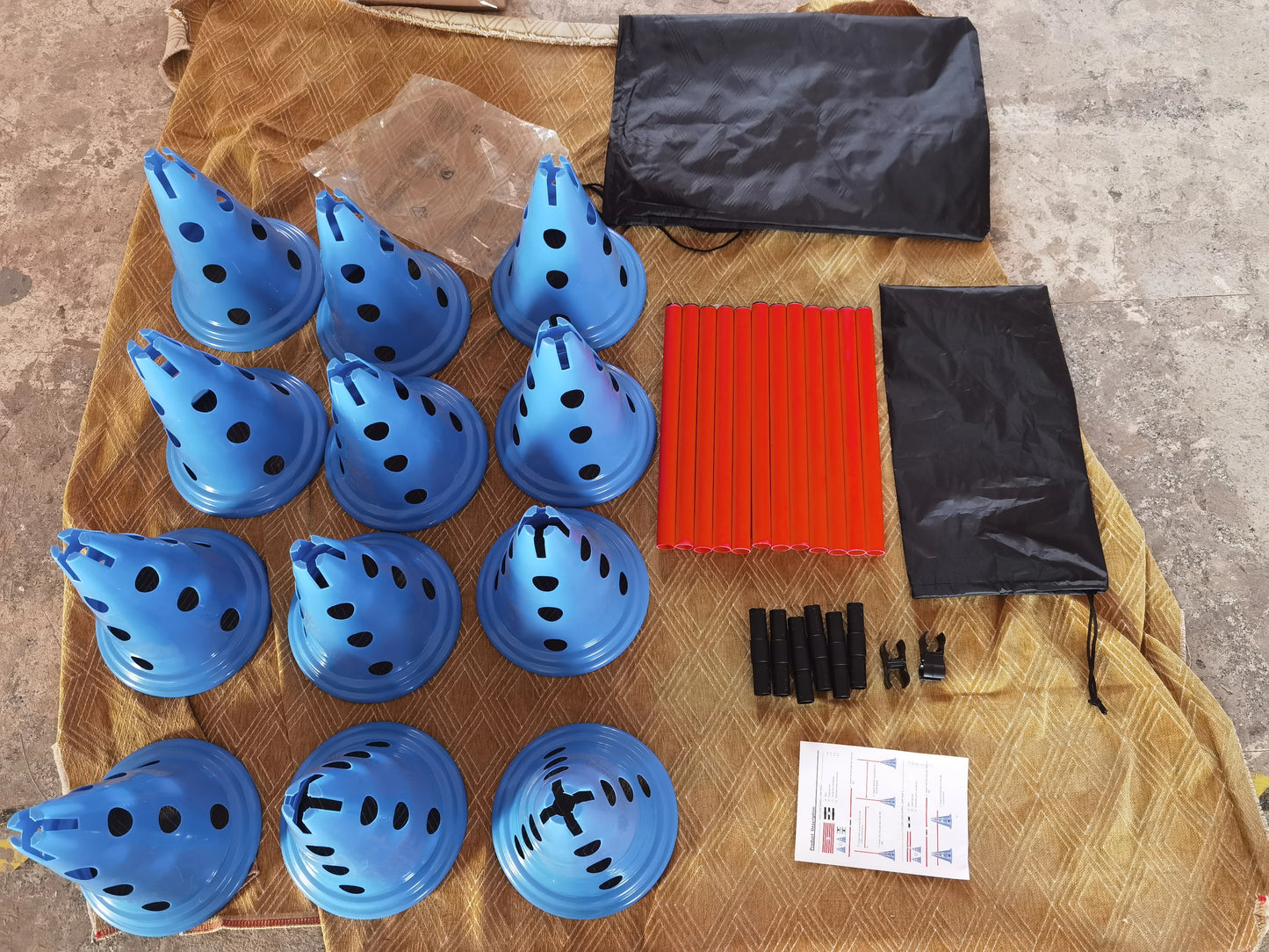 Dog Agility Hurdle Cone Set -Dog Agility Course Set with 12 Cones 6 Rods Dog Agile Training Equipment for Outdoor Backyard-Training