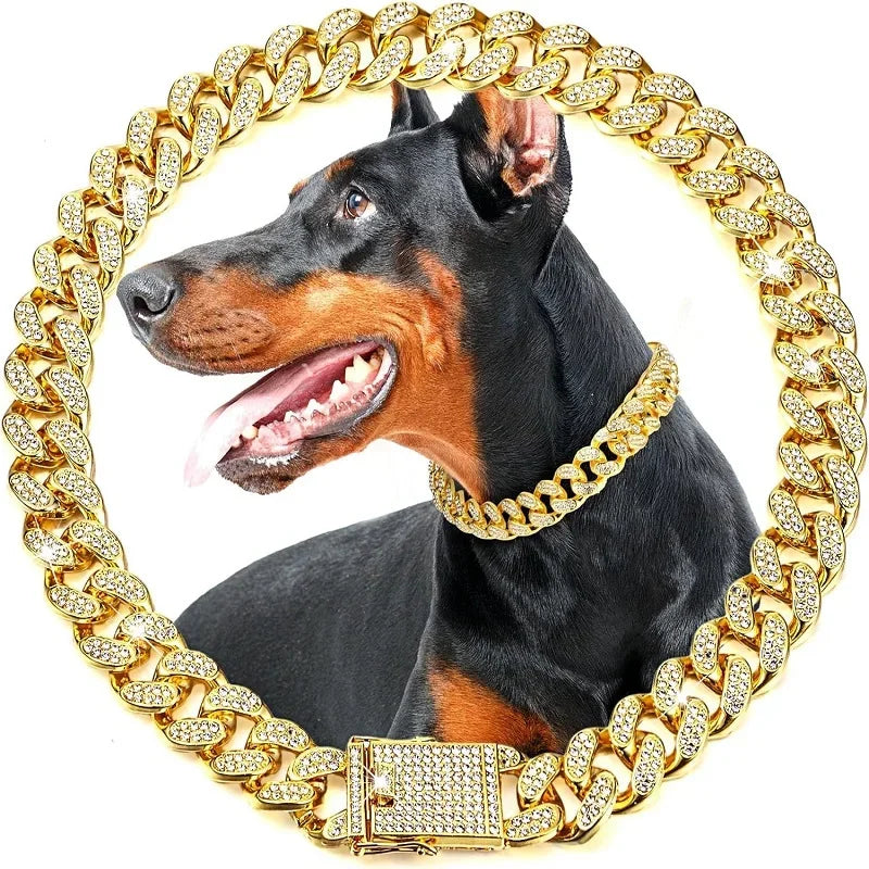Luxury Gold Metal Dog Collar: Pet Jewelry Chain for Small-Medium-Large Pets-Collars/Leashes