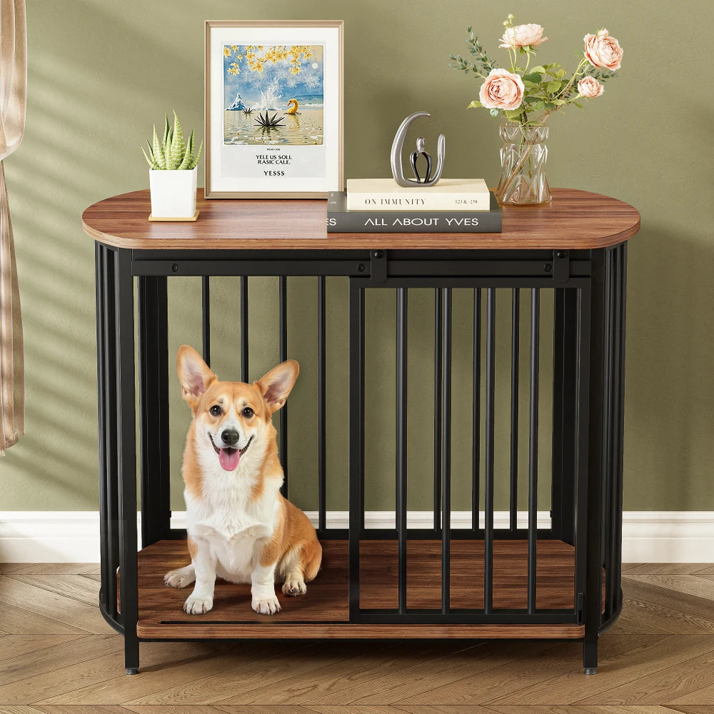 31.5" Furniture Style Dog Crate for Small and Medium Dogs- Wooden Cage- Indoor Kennel Furniture-Modern