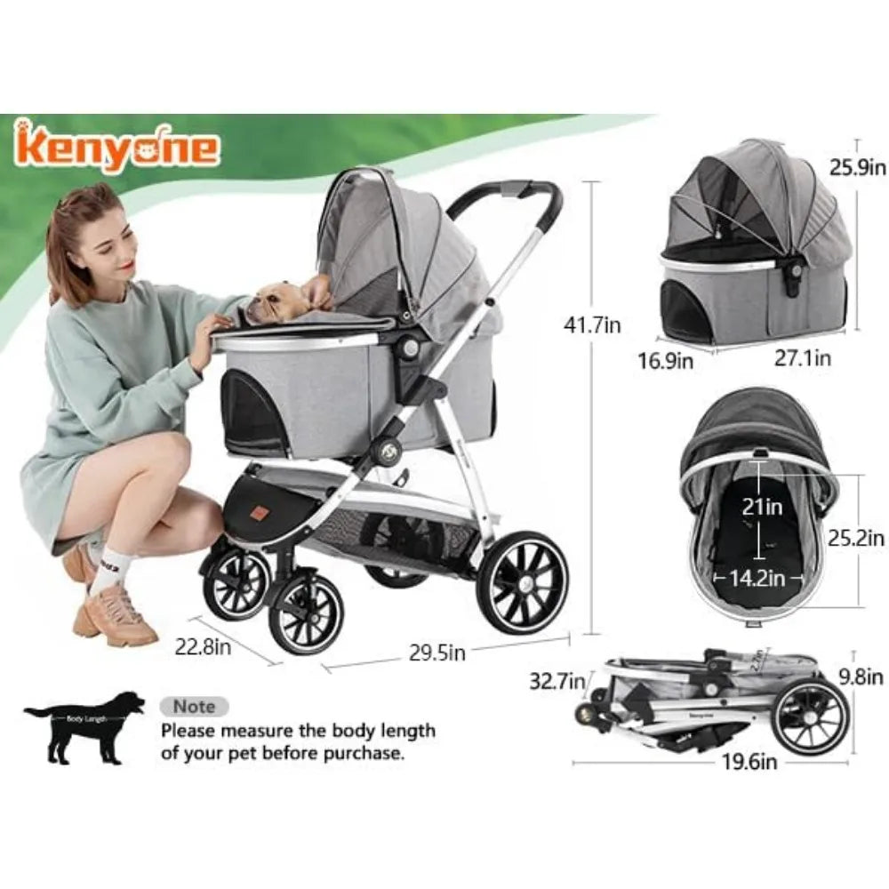 Pet Stroller 3 in 1 Dog Stroller for Small to Medium Size Dogs- Detachable Carrier