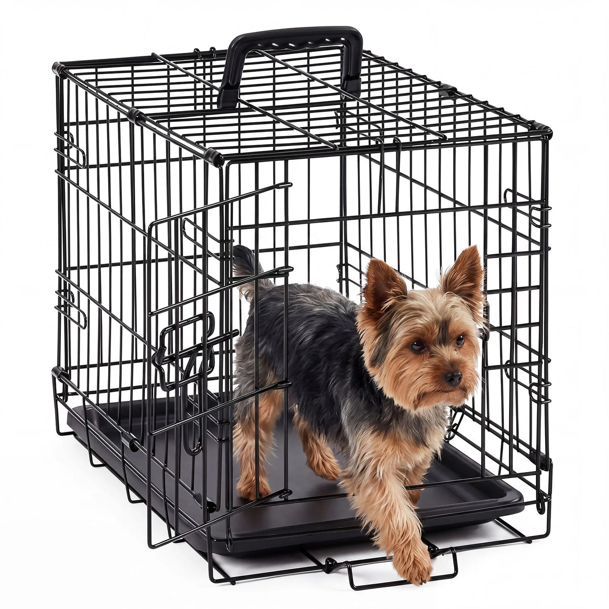 JHK 18 Inch Single Door Dog Crate -Metal  Kennel with Secure Lock- Foldable -Removable Tray for Easy Cleaning- Portable- Small Dogs-Crates