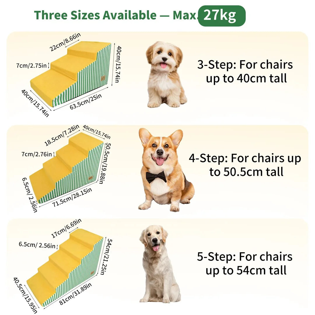 Bright Yellow Pet Stairs-High-Density Foam- Gentle Slope- Access Ramp 3/4/5 Steps- Safe-Pet Stairs
