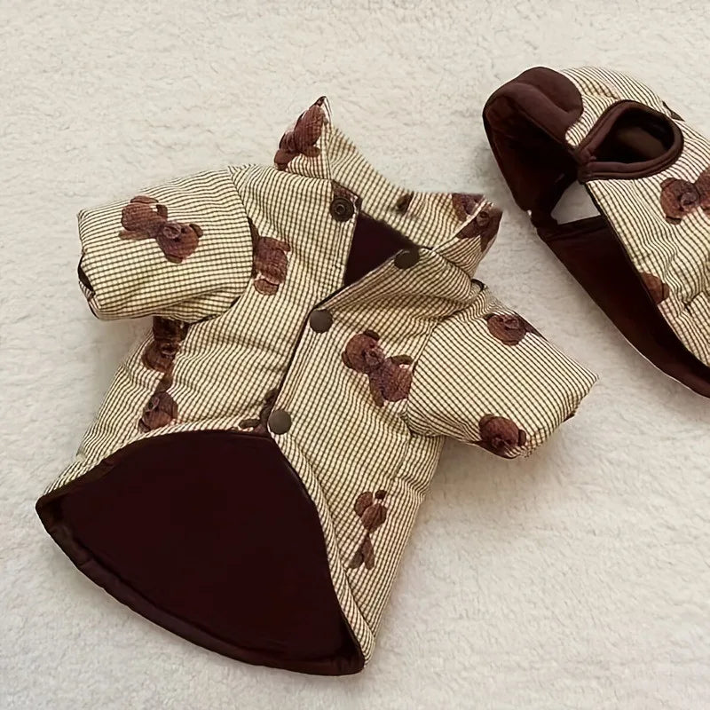 Winter Bear Print Dog Jacket with Hat -Fashionable Dog Clothes-Down-Sizes XS-XXL-Costumes/Apparel