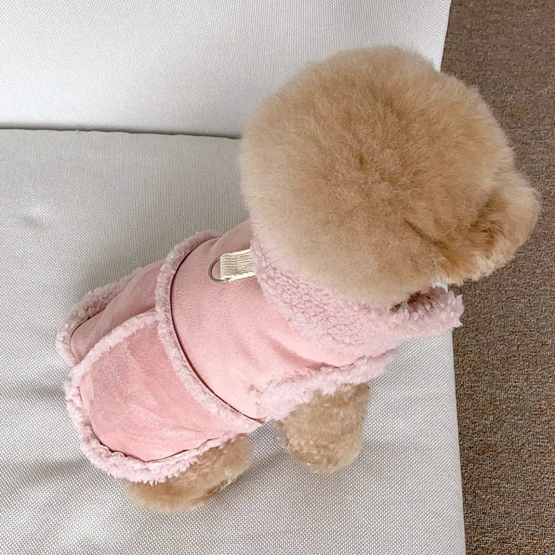 Classic Solid Color Dog Vest- Autumn Winter -Wool -Warm Pet Small Medium-sized Jacket -Warm Vest With Traction Buckle Velvet Clothes
