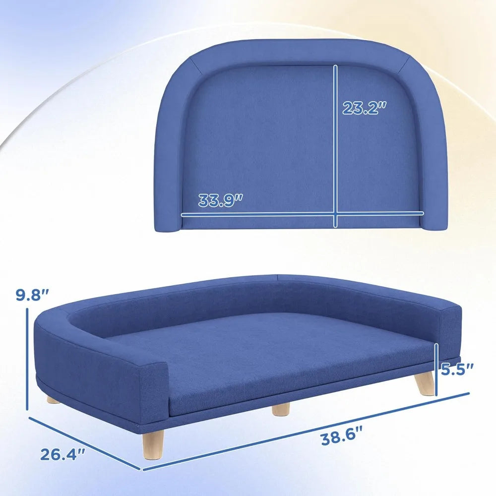 Dog Sofa Couch-Pet Bed with Comfortable Luxury Cushion- Washable Cover- Wooden Legs- Anti-Slip Mat
