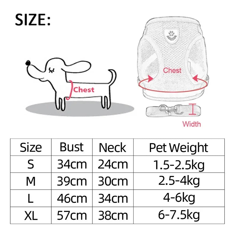 Dog Harness Walking Lead Leash-Polyester- Adjustable Mesh-sizes S to XL-Collars/Leashes
