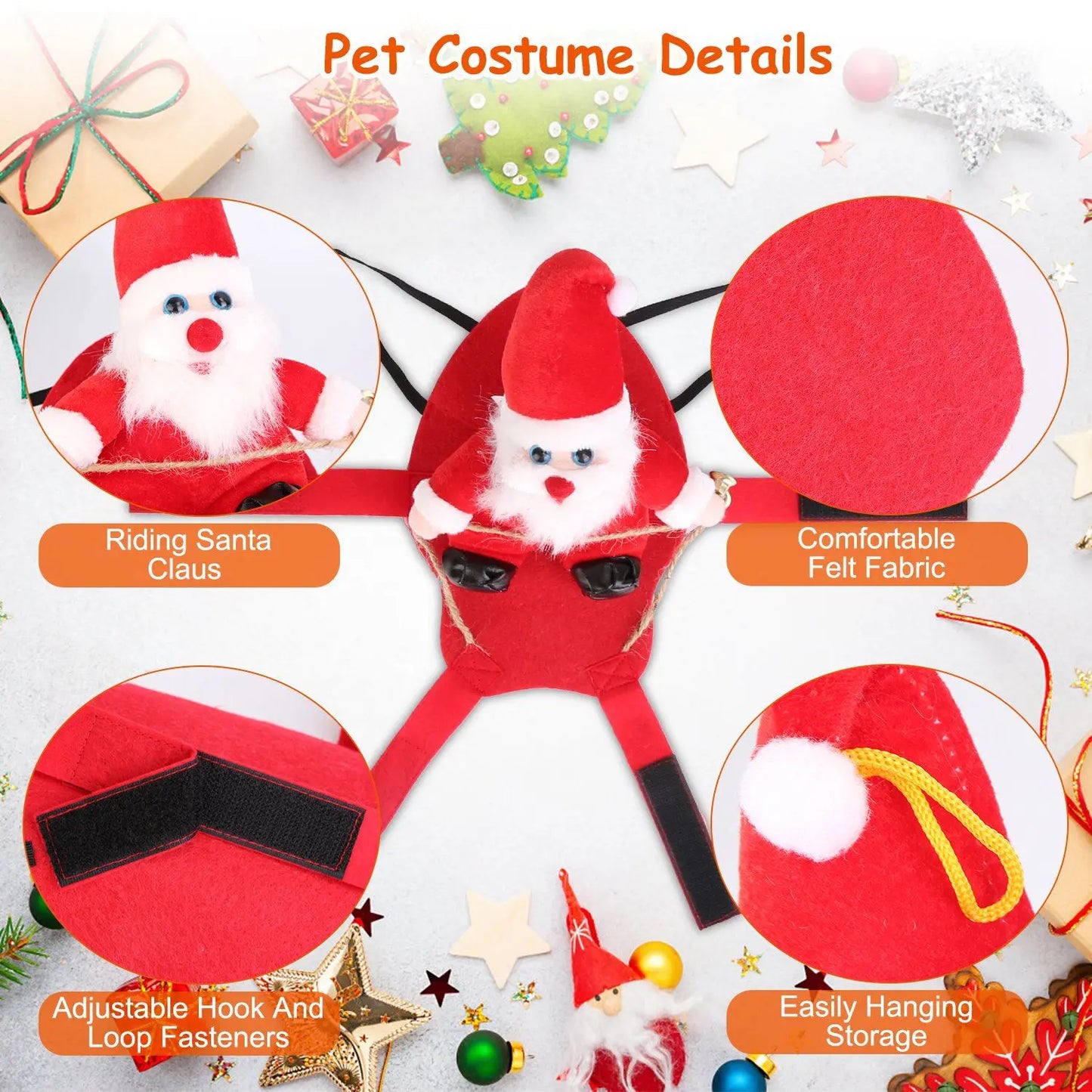 For Pet Christmas Costumes- Red Winter Coat for Dog Riding Santa Claus with Bell Clothes- New Year Outfit Costumes