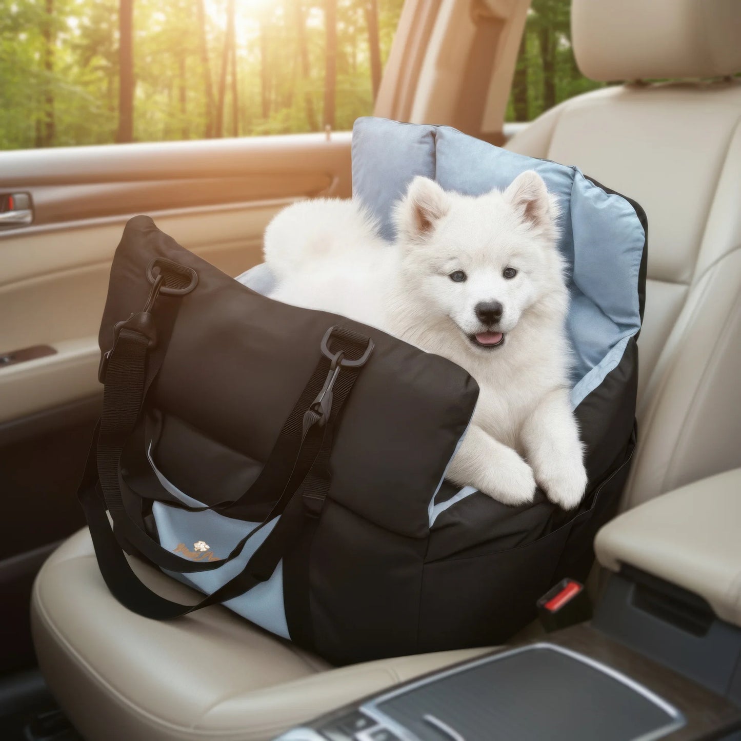 Dog Car Seat -Safe & Cozy Travel Bed/Carrier for Small Dogs, Puppies, Pets up to 22 lbs/10 KG, Clip-On Leash & Storage Pockets