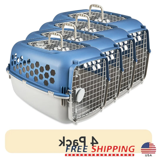 Multicolored Double Door Pet Kennel- Top Opening- Heavy Duty Durable Secure Travel Carrier with Ventilation