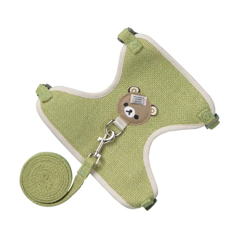 Cute Teddy Bear Pet Harness Leash Set for Small Mid Dogs-Collars/Leashes