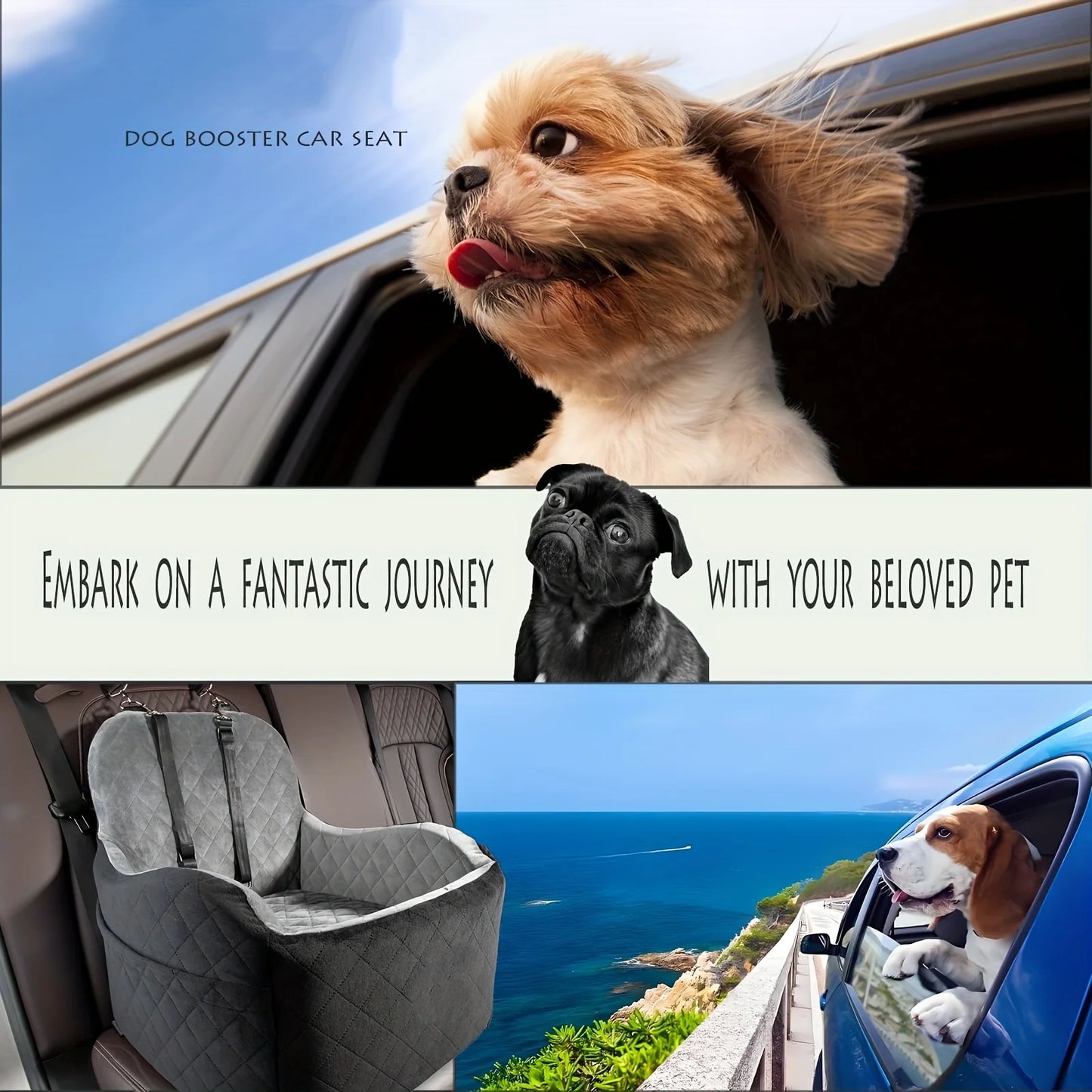 Dog Booster Car Seat- for S/M Dogs Up to 35lbs-Soft 6 in Elevated Cushion- Fits In Front/Back Seat- Fully Detachable/ Washable- 2 Storage Pockets/3 Straps-Easy to Install-Pet Car Seats