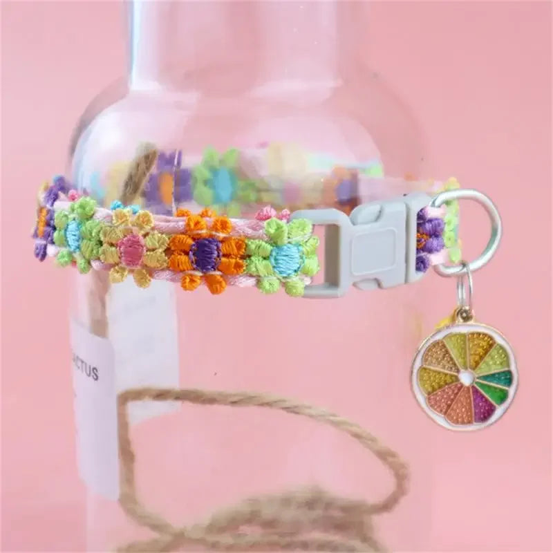Fashion Rainbow Flower Collar With Bell- Kitten/ Puppy Necklace- Adjustable Buckle- Colorful Lace-Small dogs-Collars/Leashes
