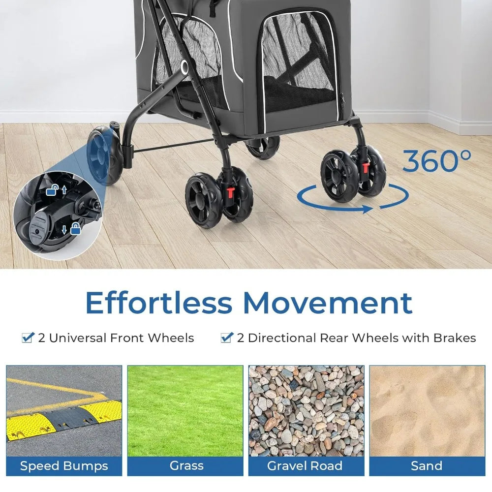 Double Dog Stroller for 2 Dogs- Detachable Carriers-Safety Belt- 4 Lockable Wheels-Pet Travel Carrier Stroller