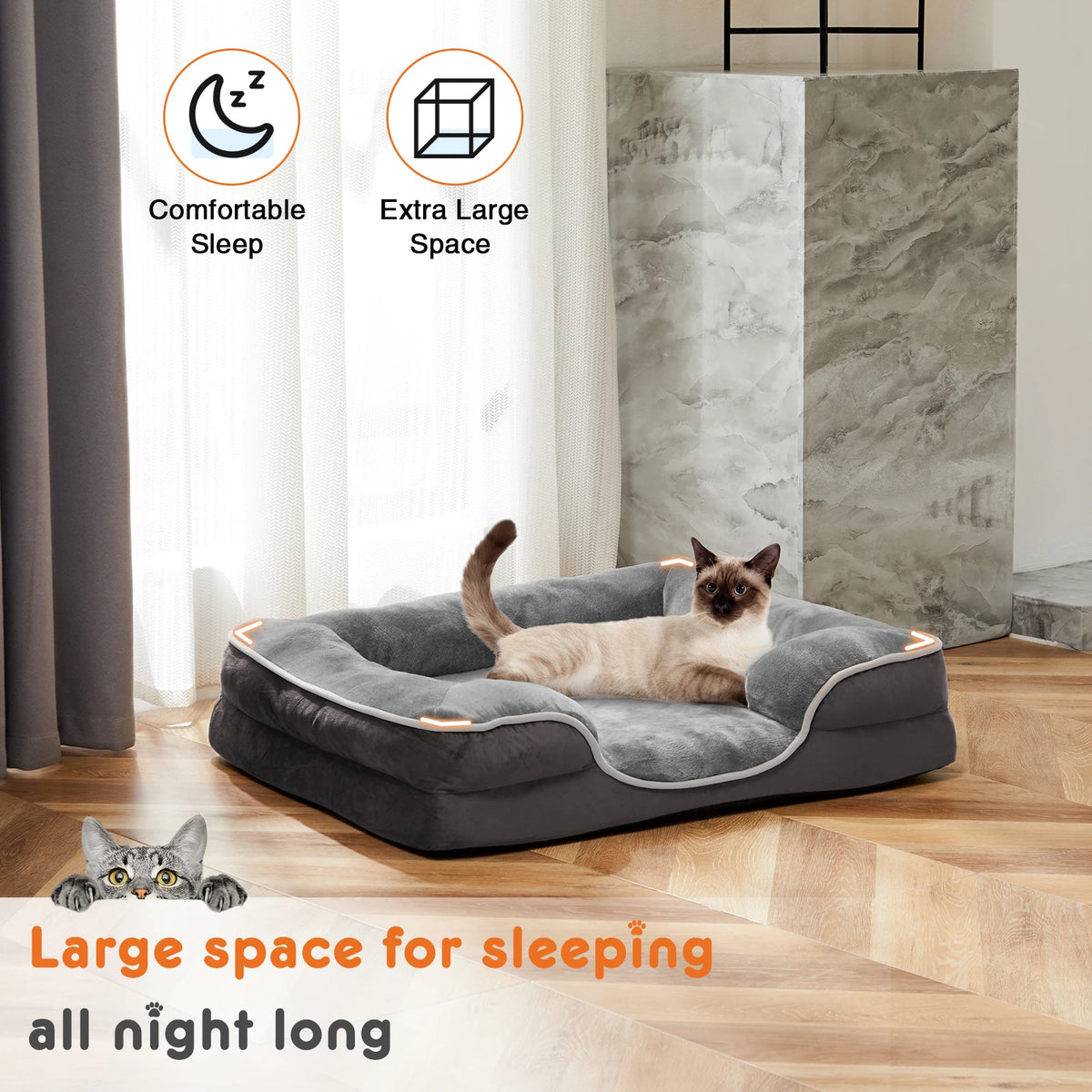 JHK Orthopedic Dog Bed- Memory Foam-with Washable/ Removable Cover- Non-Slip Base- Waterproof Liner-Size S-XL-Beds & Blankets