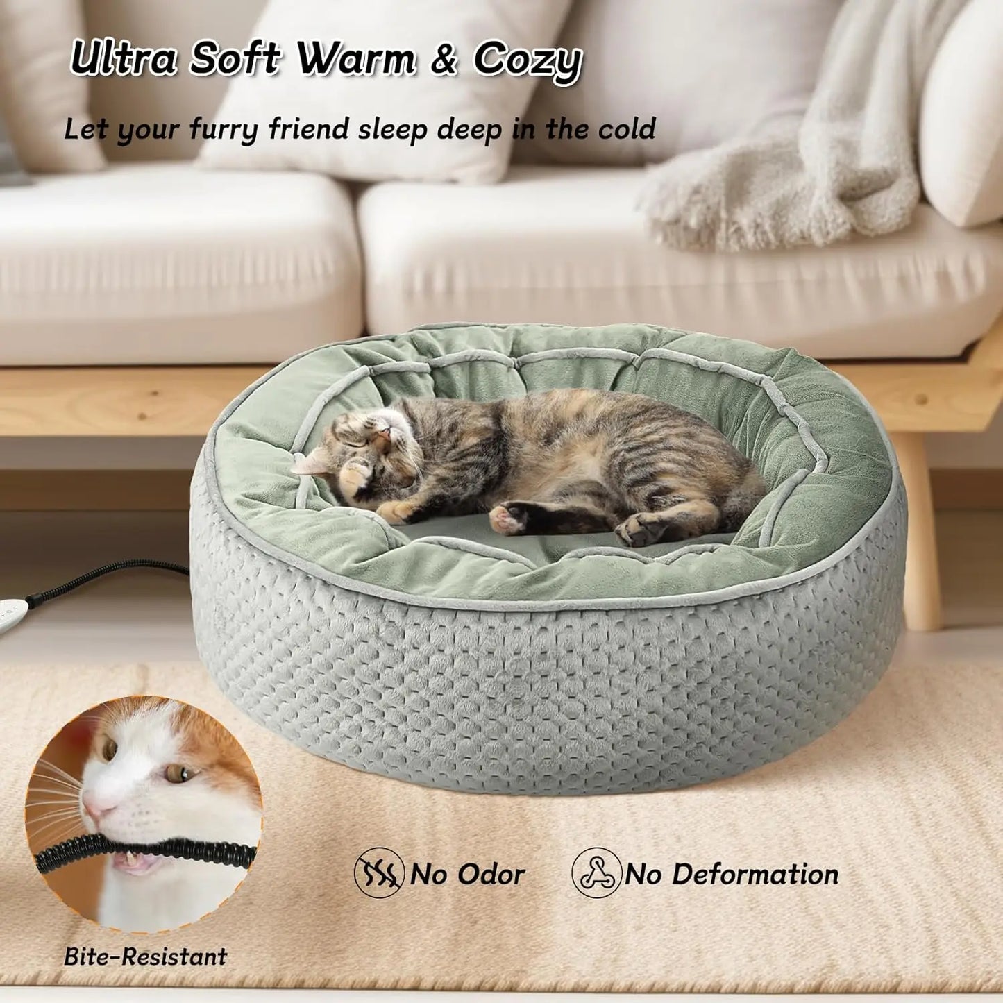 Electric Heated Pet Bed - Waterproof, Washable with Adjustable Timer & Temperature for Cats & Small Dogs-Beds & Blankets
