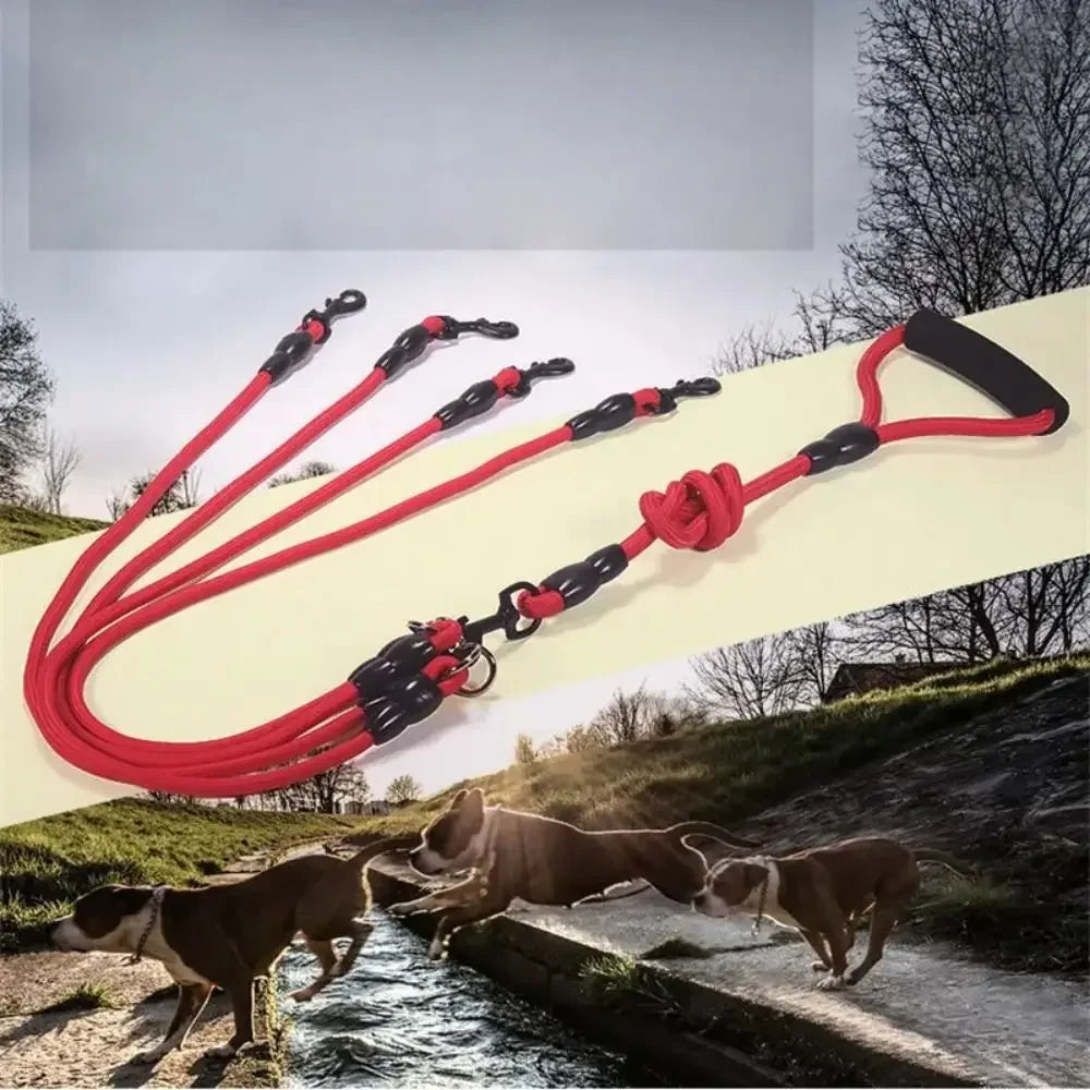 Pet Nylon Double 4 Lead Heads Dog Rope- 2 Way Coupler-Collars/Leashes