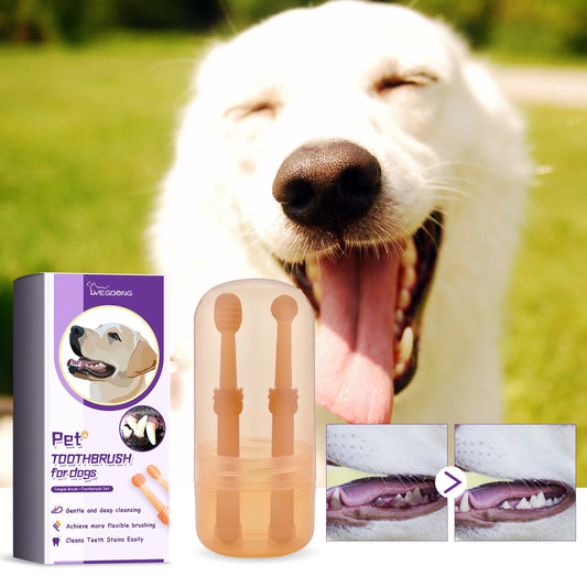 Yegbong mini Pet Tongue Brush + Toothbrush Silicone 2 Sets, Cats And Dogs Pet Oral Cleaning Health Care, Soft and won't Hurt Teeth