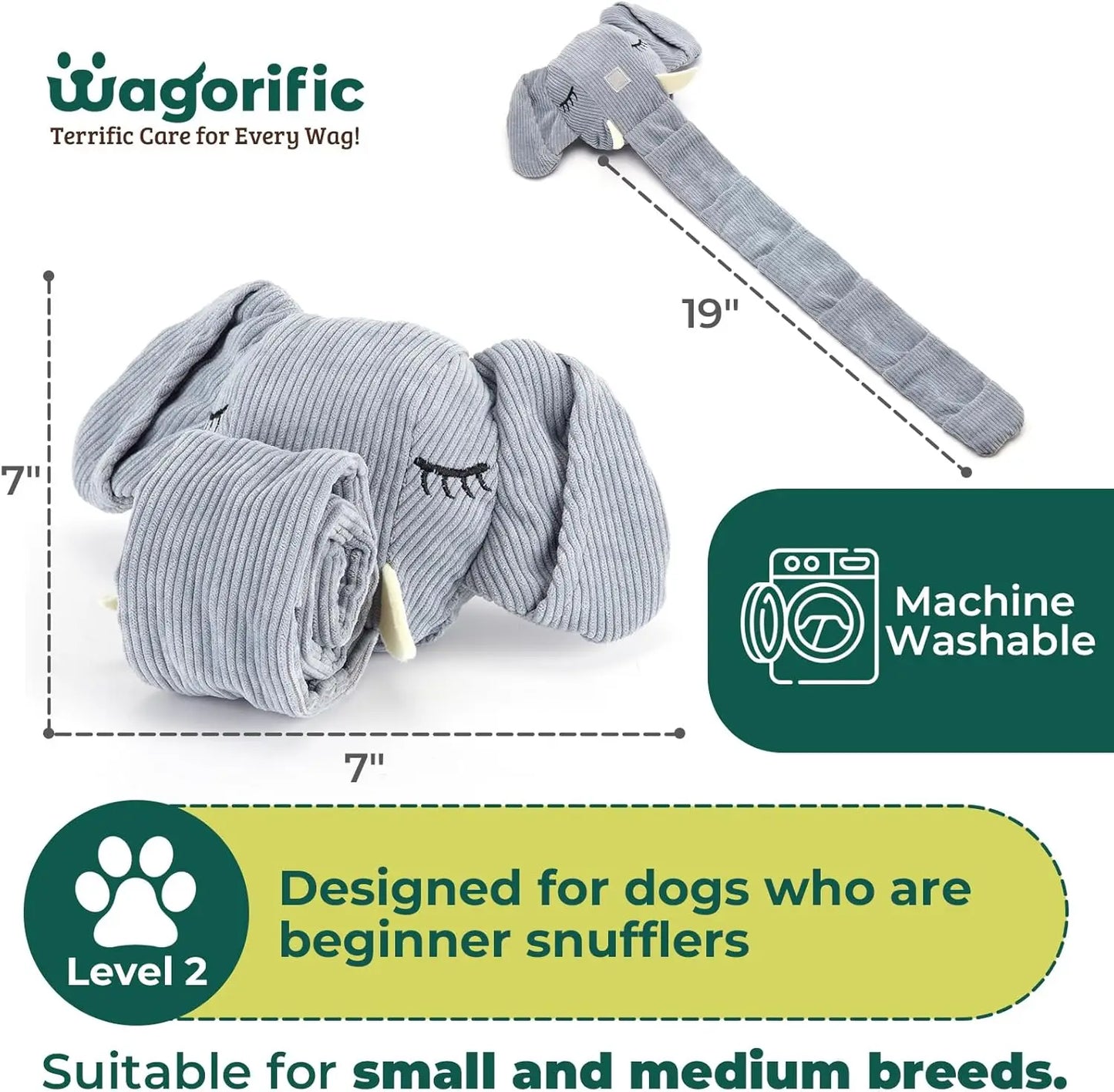 Elephant Puppy Plush Toy- Machine Washable- Dog Enrichment- Made of Recycled Materials- Elephant/Snail-Dog Toys